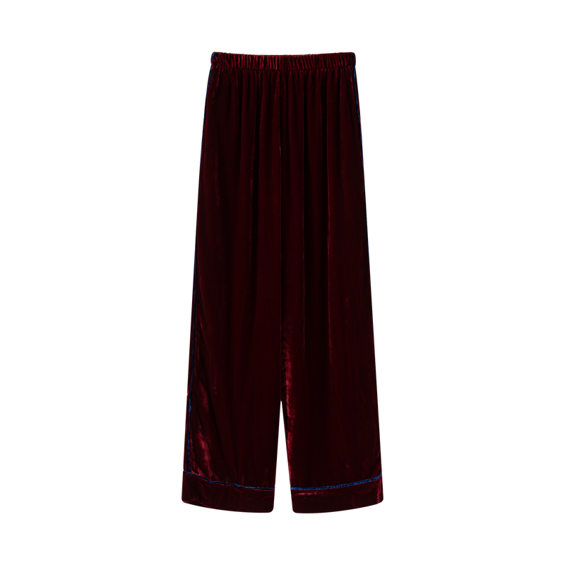 PIPED VELVET PYJAMA SET - Rosewood