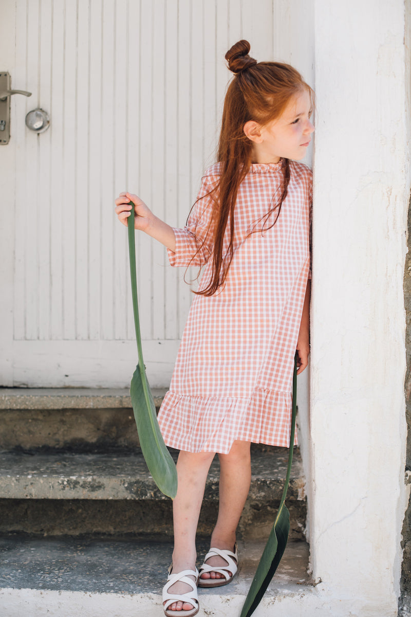 Organic Cotton Frill Dress | Coral