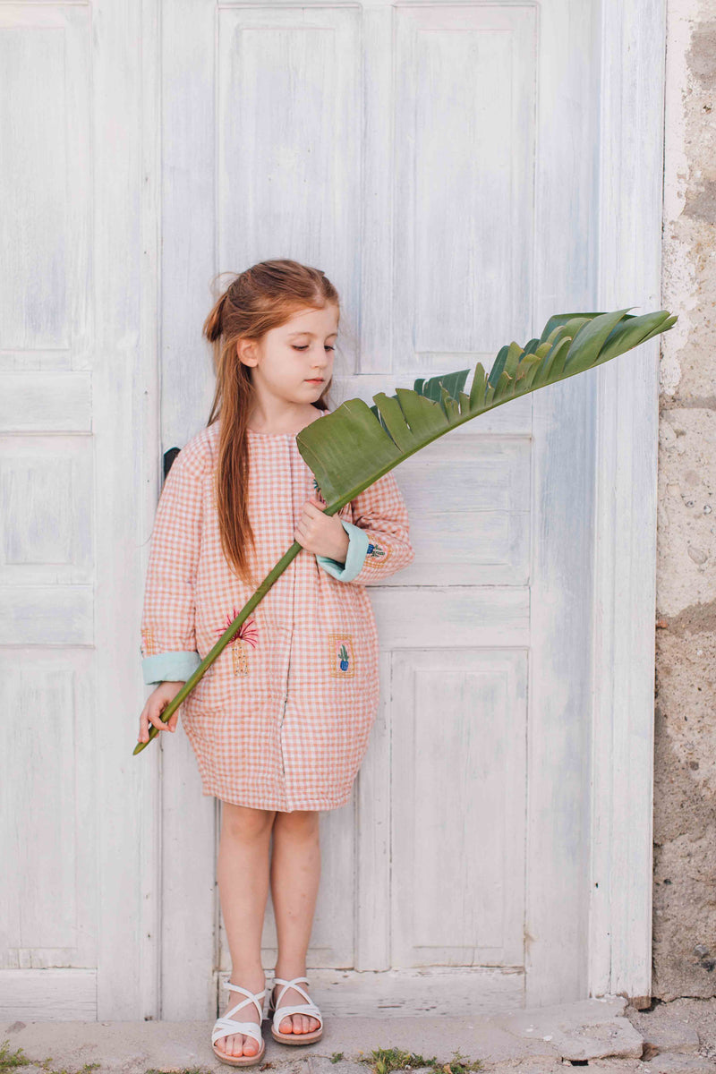 Hand Quilted Gingham Coat with embroidery