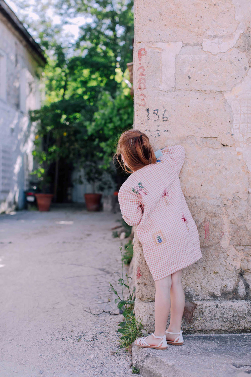 Hand Quilted Gingham Coat with embroidery